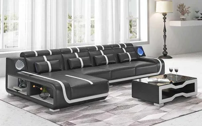 Produktbild von Design Ecksofa Couch L-Form Liege Schwarz Ledersofa sofas Sofa couchen
