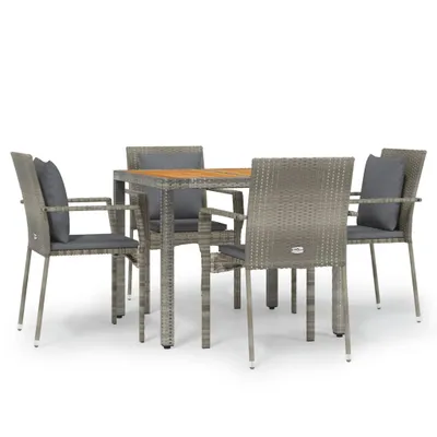 Produktbild von vidaXL 5-tlg. Garten-Essgruppe mit Kissen Grau Poly Rattan