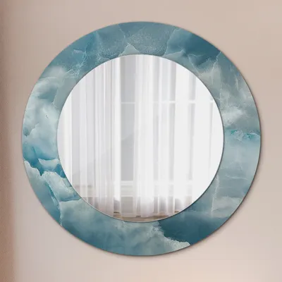 Produktbild von Runder Spiegel mit Modernem Aufdruck - Dekospiegel Wandmontage -Blau Onyx Marmor- Ø60cm
