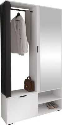 Produktbild von MIRJAN24 Garderobe-Set Milo mit Spiegel und Kleiderstange, Loft Stil, Lamellen, Flurgarderobe (Farbe: Weiß / Weiß + Schwarz)