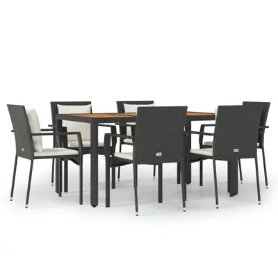 Produktbild von vidaXL 7-tlg. Garten-Essgruppe mit Kissen Schwarz Poly Rattan
