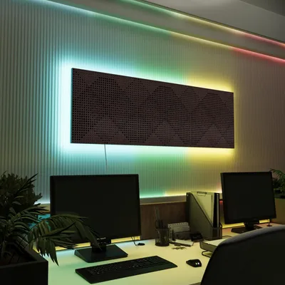 Immagine prodotto di Set da 3 pannelli acustici a LED con RGB Glow per Echo Control | Pannelli fonoassorbenti con retroilluminazione | 3x WILDS - Raggruppati | Wenge