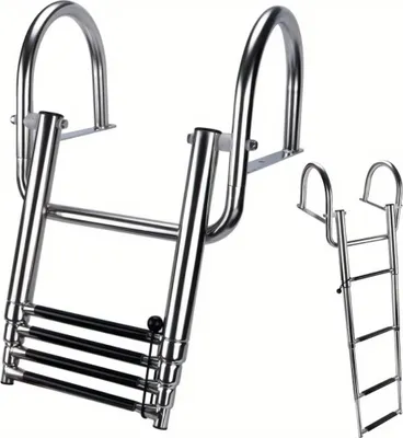 Produktbild von 4-stufige Teleskop-Bootleiter, Klappbare Dock-Schwimmleiter mit Fiberglasplattform, 316 Edelstahl Pontonboot-Leiter Gewicht bis 240 kg