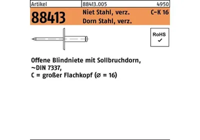 Produktbild von Reyher Offene Blindniete verz. FLAKO K 16 4,8x10,3 (250 Stück)