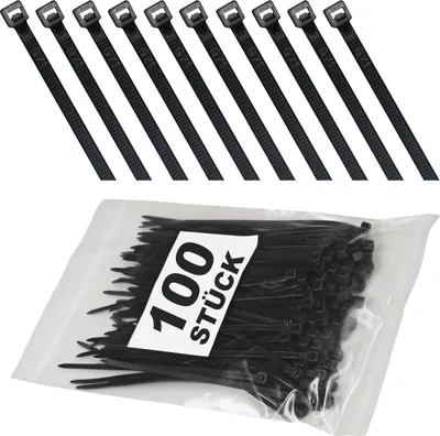 Produktbild von 100x Kabelbinder Set Schwarz 100x2,5mm UV beständig 100 Stück Sparset Wetterfest