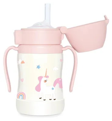 Obrázok produktu pre GROSMIMI nerezový tréningový pohárik so slamkou Unicorn Pink 200 ml