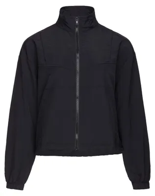 Produktbild von Damen Athleisure Jacke schwarz Größe L mit Stehkragen und Reißverschluss, lockere Passform