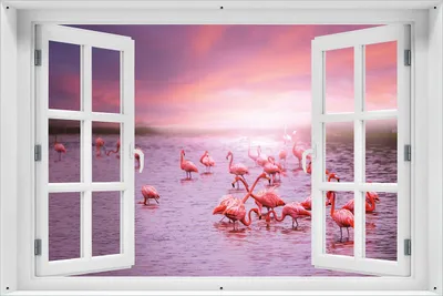 Produktbild von Wallario Outdoor-Poster für Garten oder Balkon 61 x 91,50 cm: Rosa Flamingos bei Sonnenuntergang