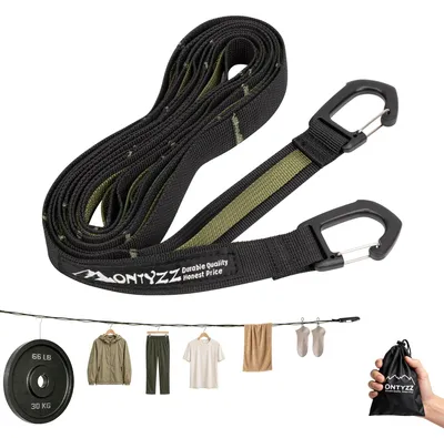 Reise-Wäscheleine 3 m, windbeständig, 24 Schlaufen, Nylon, schwarz