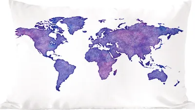 Produktbild von MuchoWow® Zierkissen Sofakissen Wohnzimmer Dekokissen 50x30 cm Weltkarte - Aquarell - Violett - Wohnzimmerdekoration - Polster mit Photo