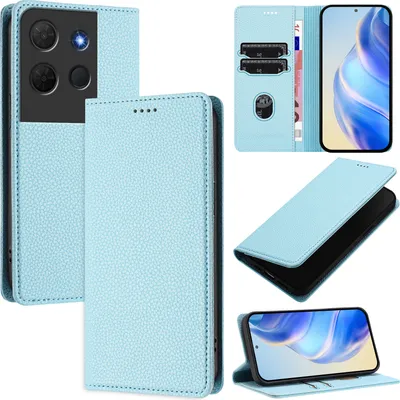 Produktbild von Litchi Leder Handyhülle für TCL 503 Wallet Kartenfächer Standfunktion Hülle Hellblau