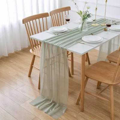 Produktbild von Chiffon Tischläufer Salbeigrün 70 x 400 cm Polyester Stoff für Hochzeit & Party