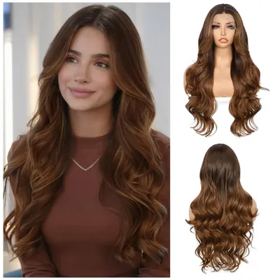 Produktbild von Lace Front Perücke Braun Synthetik Körperwelle Ombre 26 Zoll Damen