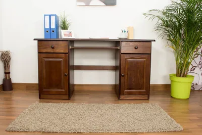 Produktbild von Schreibtisch Kiefer massiv Vollholz Nussfarben 004 - Abmessung 74 x 136 x 55 cm (H x B x T)