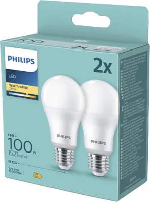 Obrázek produktu pro Philips Žárovka 100 W A67 2×E27, 13 W, 100 W, E27, 1521 lm, 15000 h, Teplá bílá