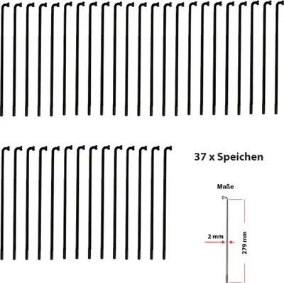 Produktbild von 37 Stück Speichen SAPIM Strong 13G 258 mm verstärkt Dickend 2,0/2,34 Schwarz