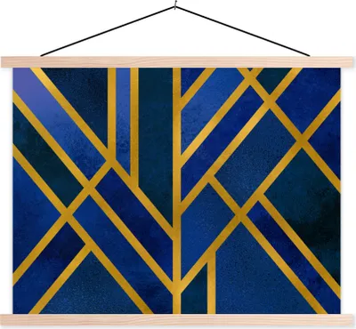 Produktbild von MuchoWow® Textilposter Gold - Blau - Muster - Luxus 40x30 cm mit holzfarbenen Rahmen - Bilder