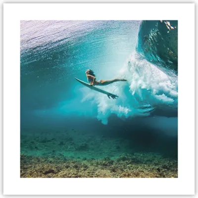 Produktbild von Poster - Poster ohne Rahmen - Surfen Unterwasser Frau - 40x40 cm - Wand Bild - Wanddeko - Wandbilder - Kunstposter - Wandposter - Bilder - Kunstdruck - Wanddekoration - Wandbild - P2XAC40x40-4898
