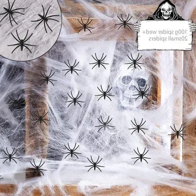 Image de Décoration d'Halloween « Toile d'araignée » : 100 g, 20 araignées artificielles
