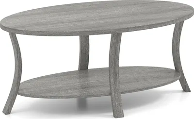 Produktbild von Ovaler Couchtisch mit Ablage, Gummibaumholz, 2-stufig, Grau