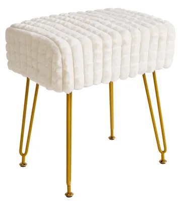 Produktbild von r weißer Samt-Hocker mit goldenen Stahlbeinen - Für Makeup und Schlafzimmer