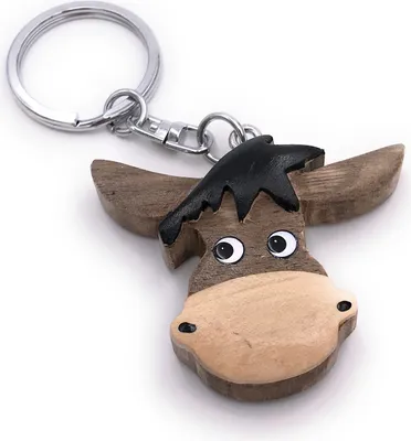 Image de Onwomania Porte-clés bois tête de vache tête d'âne ferme animal bovin veau vache âne pendentif Charm