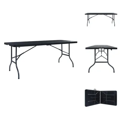 Zdjęcie produktu dla vidaXL Składany stół ogrodowy czarny 180×75×72 cm HDPE o wyglądzie rattanu - Stoły ogrodowe