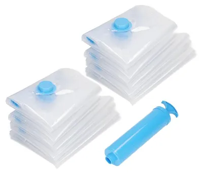 Produktbild von 8-teiliges Vakuum-Kompressionsbeutel-Set mit 1 manueller Vakuumpumpe