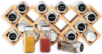 Produktbild von Schramm® Bambus Gewürzregal mit 18 Gewürzgläsern inkl. 40 Labeln, Trichter, Reinigungsbürste 44 x18,5 x 9,5 cm Gewürzständer stehend
