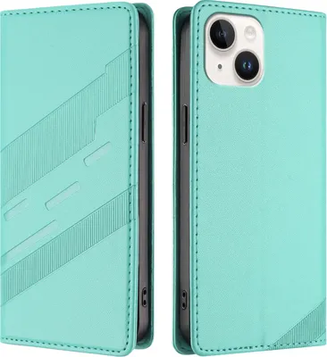 Produktbild von Hülle für iPhone 15, Kunstleder Brieftaschen Handyhülle mit Kartenfach und Standfunktion Türkis