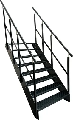 Produktbild von Stahl Wangentreppe Gitterroststufen 8 Stufen beidseitiges Geländer - Verzinkt & Anthrazit pulverlackiert - (B x H x T) 120 x 152 x 158 cm