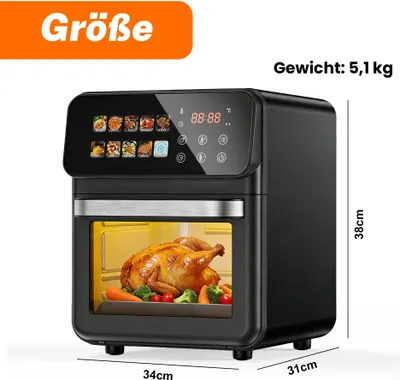 Produktbild von Zimilo Multifunktionale Heißluftfritteuse 10L mit 10 Programmen und Touchscreen, 80% weniger Fett