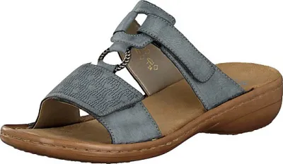 Produktbild von Rieker Damen Pantolette mit Klettverschluss und T-Riemen 60885, Größe:41 EU, Farbe:Blau