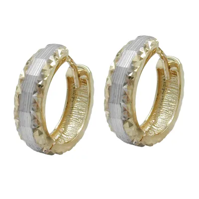 Produktbild von Creole Ohrring 14x4mm Klappscharnier bicolor diamantiert 9Kt GOLD bicolor 14x4mm