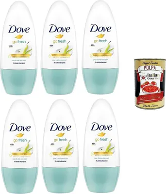 Produktbild von Dove Go Fresh Aloe und Birne Deodorante Roll-On,48h Schutz Deodorant 6x 50ml + Italian Gourmet polpa 400g