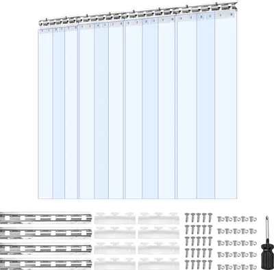 Produktbild von SucceBuy Transparenter PVC-Streifenvorhang, 1220x2134 mm, 2 mm Stärke, 8 Streifen, Temperaturbereich -55,6℃ bis 30℃, Kunststoff-Türstreifen für Lager-, Kühl- und Garagentore