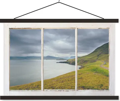 Produktbild von MuchoWow® Textilposter Aussicht - Weg - Landschaft 120x80 cm mit schwarzem Rahmen - Wanddeko
