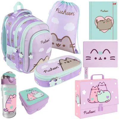 Produktbild von Rucksack, 8-teiliges Schulset für Mädchen, Pusheen Violet, St. Majewski