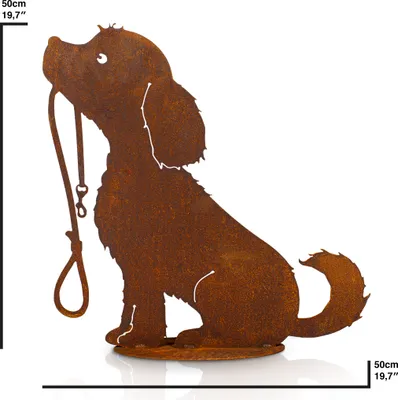 Image de Chien statue de jardin, métal aspect rouille