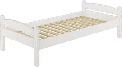 Produktbild von Kieferbett weiß Einzelbett 80x200 Massivholzbett Bettrahmen Futonbett Zubehör wählbar V-60.32-08WRollrost inkl.