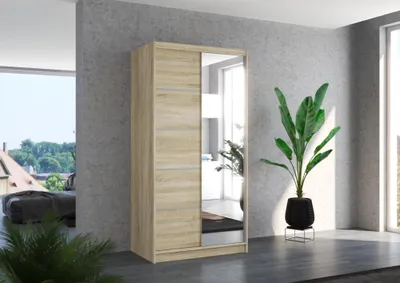 Obrázek produktu pro Šatní skříň se zrcadlem 100 cm EADRIX - dub sonoma