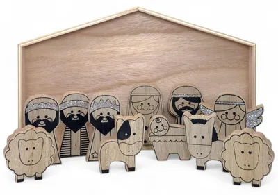 Productafbeelding van Kribfiguren - Handgeschilderte kunststenen figuren - Decoratie voor kerstkribben - 12-delig - 7,5 cm hoog