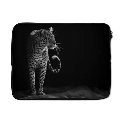 Produktbild von MuchoWow® Laptop Hülle 17 Zoll Laptoptasche Wildtiere - Leopard - Natur - Schwarz - Weiß - Zipper - Schutzabdeckung