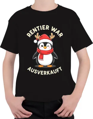 Produktbild von Rentier war t Pinguin Weihnachten lustig Geschenk Uni Kinder T-Shirt, Schwarz, 140
