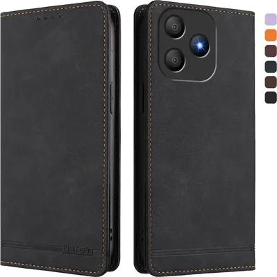 Produktbild von Hülle für Blackview Wave 9C, Retro Kunstleder Ständer Klapphülle mit Kartenfächer und Magnetische Schwarz
