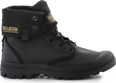 A black Palladium boot is shown against a white background.