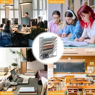 Produktbild von Famanu Wandhalterung für Zeitschriften, 6 Fächer, 40,5 x 32,5 x 10,5 cm, Dokumentenhalter A4, Metall