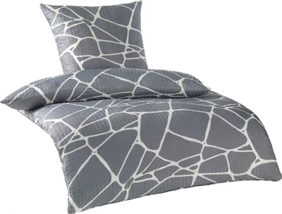 Produktbild von Bettwäsche Seersucker Doppelpack 2x ca. 135x200 cm + 2x ca. 80x80 cm 4 teilig samtweiche Microfaser mit Reißverschluss Design: Stone