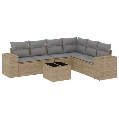 Produktbild von 7-tlg. Garten-Sofagarnitur mit Kissen Beige Poly Rattan