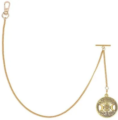 Immagine prodotto di Catena da orologio da uomo da 19,5 pollici, con chiusura a T, design vintage, dio della luna dorato, pendente da 1,5 pollici.